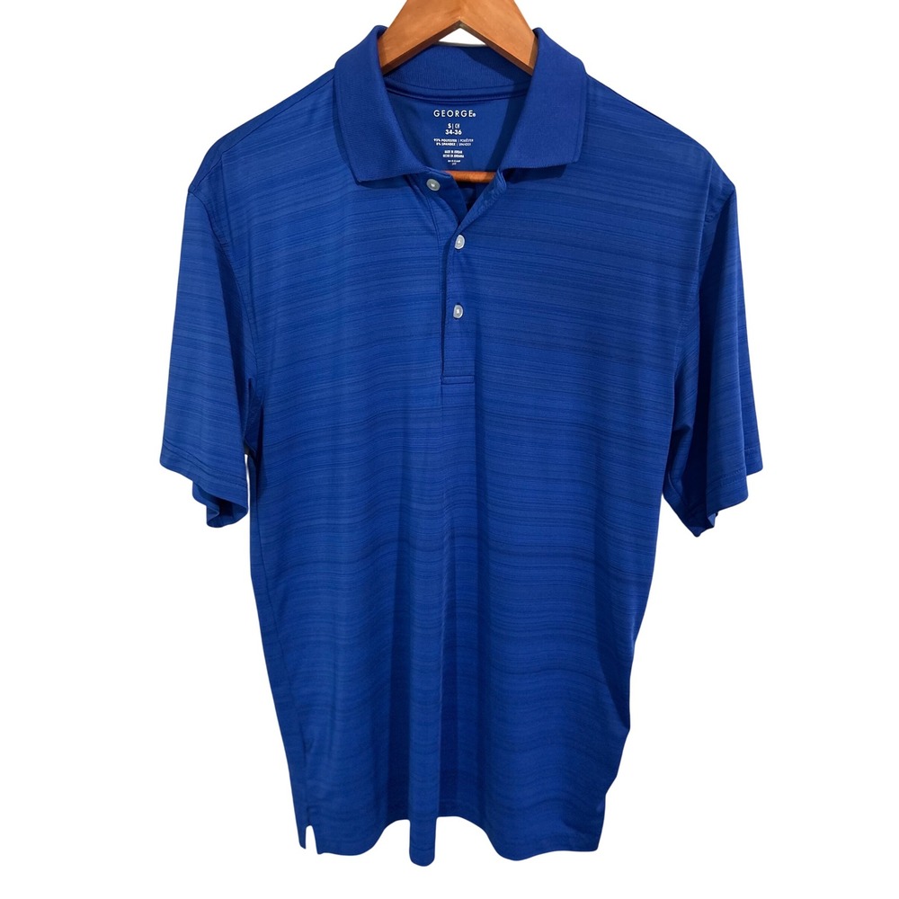 George Men's Vivid‎ Blue Striped Short-Sleeved Polo Shirt Size Small 34-36